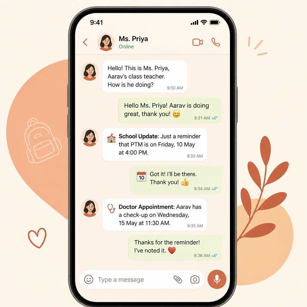 Conversación de WhatsApp con Luma organizando eventos del colegio y citas médicas